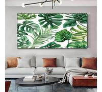 SKOEUI Tropical Palm Leaves Unframed Canvas Wall Art Green Modern Abstract Painting for Living Room, Bedroom Wall Decor - Great Gift Idea for Special Occasions 50x100 cm