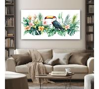 SKOEUI Tropical Toucan Wall Art for Living Room Botanical Leaf Large Framed Canvas Paintings 60x120 cm Abstract Pictures and Prints, Modern Artwork for Bedroom Bathroom Home Decorations