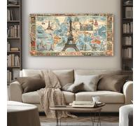 SKOEUI Vintage World Map Wall Art for Living Room Large Retro Paris Framed Wall Art 80x120 cm Modern Artwork for Home Bedroom Office Hallway Decoration Ready to Hang