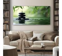 SKOEUI Zen Stone Wall Art for Living Room 80x120 cm Large Nature Bamboo Wall Pictures Decoration, Modern Abstract Paintings for Bedroom Office Home, With Frame