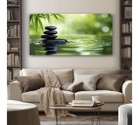 SKOEUI Zen Stone Wall Art for Living Room Nature Bamboo Large Framed Canvas Paintings 60x120 cm Abstract Pictures and Prints, Modern Artwork for Bedroom Bathroom Home Decorations