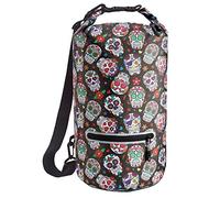 Skog Å Kust DrySåk Waterproof Floating Dry Bag with Outer Zip Pocket for Kayaking, Rafting, Boating, Swimming, Camping, Hiking, Beach, Fishing, 10L and 20L Sizes, Sugar Skulls, 20 litres, Simple and