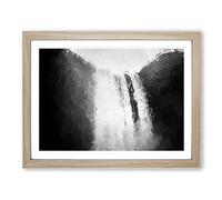Skogafoss Waterfall Iceland In Abstract Modern Art Framed Print | A3 Oak Framed Wall Art | Ready to Hang | Abstract Landscape Picture | Living Room Bedroom Lounge Office