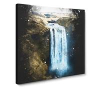 Skogafoss Waterfall Iceland Paint Splash Canvas Print | Gallery Wrapped 30mm Frame Wall Art | 20x20 inches | Ready to Hang | Modern Landscape Picture | Living Room Bedroom Lounge Office