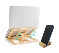 Skoioje Wooden Laptop Stand, Foldable Wood Laptop Riser Adjustable Computer Wooden MacBook Stand for Desk Portable Universal Notebook Laptop Holder with Multiple Angles for Laptops Up to 15.6 inches