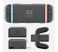 skoko for Nintendo Switch 2 Transparent Matte Protector Back Shell + Joy-Con 2 + Dock Front & Back, Transparent Carbon skoko Adapter Charger 1 Set