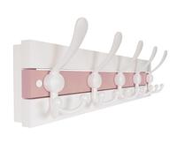 SKOLOO Coastal Wall Mounted Coat Rack - 16-7/8" Beach House Entryway Wooden Coat Hook with 5 Hooks for Hanging Coats, Hats or Towels, Oceanfront Cottage Core Collection, White & Palm Beach Pink