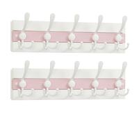 SKOLOO Coastal Wall Mounted Coat Rack-16.88" Beach House Entryway Wooden Coat Hook with 5 Hooks for Hanging Coats, Hats or Towels, Oceanfront Cottage Core Collection, White&Palm Beach Pink, Pack of 2