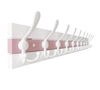 SKOLOO Coastal Wall Mounted Coat Rack - 38-1/8" Beach House Entryway Wooden Coat Hook with 10 Hooks for Hanging Coats, Hats or Towels, Oceanfront Cottage Core Collection, White & Palm Beach Pink
