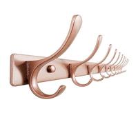 SKOLOO Coat Rack Wall Mounted - 10 Hooks, Heavy Duty, Stainless Steel, Metal Wall Coat Hanger, Sturdy Wall Hooks for Hanging Jacket, Clothes, Hat, Matte Rose Gold