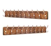 SKOLOO Coat Rack Wall Mounted - 38.3'' Long, Pack of 2, Wooden, Heavy Duty, Rustic Coat Hooks for Wall, Wall Coat Rack with 10 Triple Hooks for Hanging Clothes, Jacket, Hat(Brown & Retro Red)