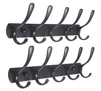 SKOLOO Modern Metal Coat Rack Wall Mount with 5 Hooks, Pack of 2, Sturdy Wall Coat Hooks for Hanging Coats, Jacket, Clothes, Hat, Matte Black