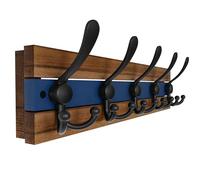 SKOLOO Rustic Wall Mounted Coat Rack - 16-7/8" Long Coat Hooks for Wall with 5 Triple Hooks for Hanging Coats, Hats or Tools, Western National Parks Collection, Wood Brown & Blue