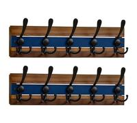SKOLOO Rustic Wall Mounted Coat Rack - 16-7/8" Long Coat Hooks for Wall with 5 Triple Hooks for Hanging Coats, Hats or Tools, Western National Parks Collection, Wood Brown & Blue, Pack of 2