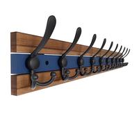 SKOLOO Rustic Wall Mounted Coat Rack - 38-1/8" Long Coat Hooks for Wall with 10 Triple Hooks for Hanging Coats, Hats or Tools, Western National Parks Collection, Wood Brown & Blue