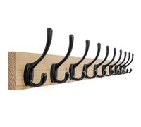 SKOLOO Solid Pine Wood Wall Mounted Coat Hooks, 71cm Long, 10-Hook Modern Entryway Organizer with 16" Stud Installation, for Hallway, Bathroom, Kitchen (Natural Wood & Black Hooks)