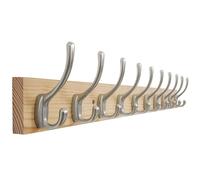 SKOLOO Solid Pine Wood Wall Mounted Coat Hooks, 71cm Long, 10-Hook Modern Entryway Organizer with 16" Stud Installation, for Hallway, Bathroom, Kitchen (Natural Wood & Nickel Hooks)