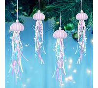 SKOOLOVE Christmas Ornaments 4 PCS Jellyfish Decor, Hnadmade Natural Sea Urchin Crafts for Mermaid Theme Party & Under The Sea Party Decorations Birthday Gift, Coastal Christmas Tree Beach Home Decor