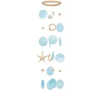 SKOOLOVE Sea Shells Wind Chimes - Handcrafted Aqua Green Capiz Shells Windchime with Starfish, Coastal Style Decor for Indoor/Outdoors, Garden Decor, Great Gift for Women, Wind Chimes Lovers and More
