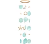 SKOOLOVE Sea Shells Wind Chimes - Handcrafted Aqua Green Capiz Shells Windchime with Starfish, Coastal Style Decor for Indoor/Outdoors, Garden Decor, Great Gift for Women, Wind Chimes Lovers and More