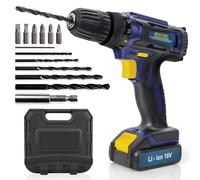 Skotek Cordless Drill Driver 18V Lithium-Ion, 13Pc Electric Screwdriver Set, LED Work Light, Electric Drill Quick Change Power Drill Battery with Charger & Carry Case Included