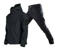 SkotO Men's Waterproof Breathable Sports Suit Large Sizes Bicycle Suit Water-Repellent Two Piece Set Long Sleeve Rain Jacket & High Waist Rain Trousers Complete Trouser Set, black