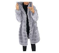 SkotO Plush Jacket Women's Long Fur Coat with Hood Fleece Jacket Fluffy Teddy Coat Faux Fur Transition Jacket Long Sleeve Warm Quilted Jacket Windproof Outdoor Jacket Hooded Winter Jacket