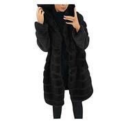 SkotO Plush Jacket Women's Long Fur Coat with Hood Fleece Jacket Fluffy Teddy Coat Faux Fur Transition Jacket Long Sleeve Warm Quilted Jacket Windproof Outdoor Jacket Hooded Winter Jacket