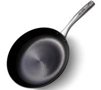SKOTTSBERG® Frying pan diameter 28 cm, made of cast iron, pre-fired, natural non-stick coating, handle and handle made of brushed stainless steel with branded print, for optimal crispy frying