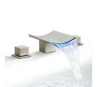 SKOWLL Brushed Nickel Bathroom Faucet, 8 Widespread LED Waterfall Faucets 3 Hole, Modern Vanity Sink Faucets, 2 Handle Deck Mount