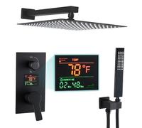 SKOWLL Matte Black Shower Faucet Set Modern Shower Temperature Digital Display, Black Bathroom Faucets Shower System, 12 Inch Shower Head and Faucet Set