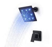 SKOWLL Rain Head Shower Kit Wall Mounted LED Shower Faucet Set Single Function 8 Inch Bathroom Mixer Shower Set with Shower Valve, Matte Black