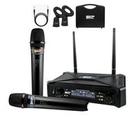 SKP Pro Audio UHF-300D Wireless Microphone System - Dual Handheld Cordless Mics with AA Batteries, 200ft Range, LCD Display, for Singing, Karaoke, Church, DJs, Stage Events - Dynamic mic