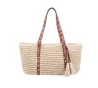 SKPVPOKOYL straw beach bag Straw Beach Women Tote Bags Plaited Raffia Vacation Ladies Handbag Retro Shoulder Shopping Purse