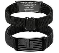 SKQIR Bible Cross Bracelet for Men Christian Religious Patriotic American Flag Bible Verse Black Silver Grey Charm Adjustable Bracelets Inspirational Jewelry Graduation Gifts To My Dad, Silver, no