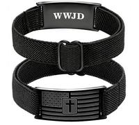 SKQIR Bible Cross Bracelet for Men Christian Religious Patriotic American Flag Bible Verse Black Silver Grey Charm Adjustable Bracelets Inspirational Jewelry Graduation Gifts To My Dad, Silver, no