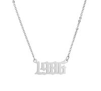 SKQIR Birth Years Necklace,Initial Year Number Pendant Necklace Birthday Gift Charm Friendship Old English Arabic Mumerals Stainless steel Necklace Jewelry for Women Girl, Stainless Steel, No Gemstone