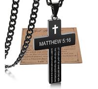 SKQIR Cross Necklace for Men with Bible Verse, Christian Religious Scripture First Communion Cross Chain Pendant for Boys Jewelry Easter Basket Essentials Stuffers Graduation Gifts, Matthew 5:16