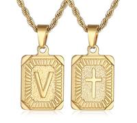 SKQIR initial Letter Necklaces for Men,Stainless Steel Plated A Z Square Pandent Letter Necklace for Women,Cross Necklace with Letter Chain Pendant for Boys Stocking Stuffers Christmas New Year Gifts