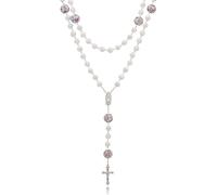 SKQIR Rosary Beads Catholic Crucifix Cross Necklace for Men Our Lady of Guadalupe Prayer Medal Jesus Wall Crucifix Cross Rosary Rhinestone Beads Religious Christian Jewelry Gifts for Men, Rhinestone