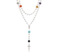 SKQIR Rosary Beads Catholic Crucifix Cross Necklace for Men Our Lady of Guadalupe Prayer Medal Jesus Wall Crucifix Cross Rosary Colorful Rhinestone Beads Faith Christian Jewelry Gifts for Men