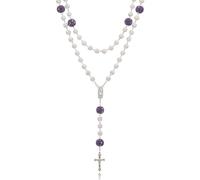 SKQIR Rosary Beads Catholic Crucifix Cross Necklace for Men Our Lady of Guadalupe Prayer Medal Jesus Wall Crucifix Cross Rosary Rhinestone Beads Religious Christian Jewelry Gifts for Men, Rhinestone
