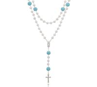 SKQIR Rosary Beads Catholic Crucifix Cross Necklace for Men Our Lady of Guadalupe Prayer Medal Jesus Wall Crucifix Cross Rosary Blue Colorful Rhinestone Beads Faith Christian Jewelry Gifts for Men
