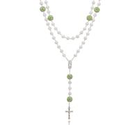 SKQIR Rosary Beads Catholic Crucifix Cross Necklace for Men Our Lady of Guadalupe Prayer Medal Jesus Wall Crucifix Cross Rosary Rhinestone Beads Religious Christian Jewelry Gifts for Men, Rhinestone