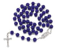 SKQIR Rosary Beads Catholic Crucifix Cross Necklace for Men Our Lady of Guadalupe Prayer Medal Jesus Wall Crucifix Cross Rosary Rhinestone Beads Religious Christian Jewelry Gifts for Men, Rhinestone