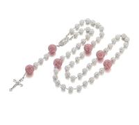 SKQIR Rosary Beads Catholic Crucifix Cross Necklace for Men Our Lady of Guadalupe Prayer Medal Jesus Wall Crucifix Cross Rosary Rhinestone Beads Religious Christian Jewelry Gifts for Men, Rhinestone