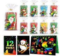 Skrajoi 12 Pack Christmas Scratch Art Party Favors for Kids - Rainbow Scratch Paper with Christmas Scratch Off Cards Easter Birthday Goodie Bags Stuffers - Winter Holiday Gifts DIY Classroom Prizes
