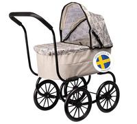 Skrållan Classic Dolls Pram - Sturdy Toddler Toy Stroller, Go for a Safe Walk, Nostalgic Baby Doll Pram, Toy Prams, Baby Doll Accessories, Lovely Swedish Design, Dolls Accessories for 3 Year Old