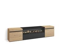 Skraut Home | TV Unit, Stand Cabinet | Entertainment Center | 200x45x35cm | For TVs up to 80" | Electric Fireplace | Modern Style | Oak and Black