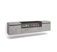 Skraut Home | TV Unit, Stand Cabinet | Entertainment Center | 200x45x35cm | For TVs up to 80" | Electric Fireplace | Wall-mount, suspended | Modern Style | Concrete